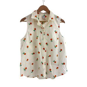 J.Crew Sleeveless Orange Print Poplin Shirt Signature Fit Size L New Cotton